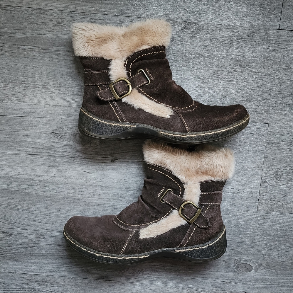 Baretraps Y2K Brown Suede And Faux Fur Lined Ankle Boots Size 8
